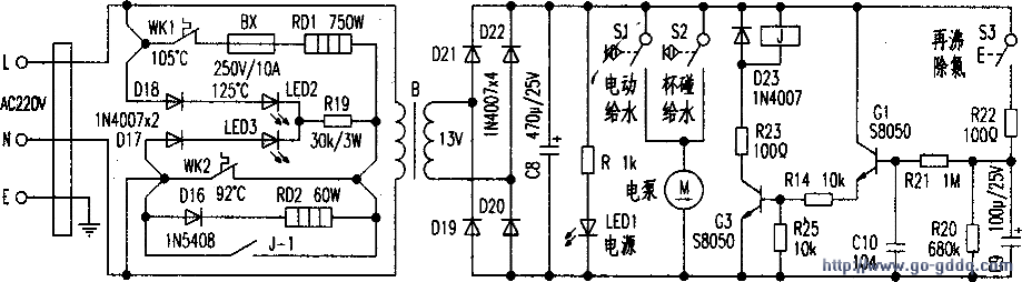 斧头牌ax-e501自动电热水瓶电路工作原理