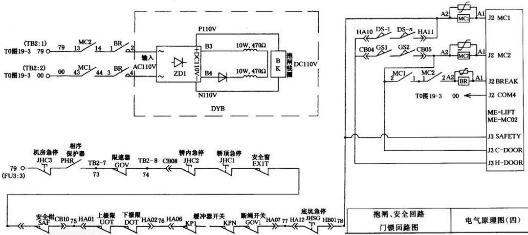 上海统一me-lift电梯抱闸,安全回路门锁回路图分析
