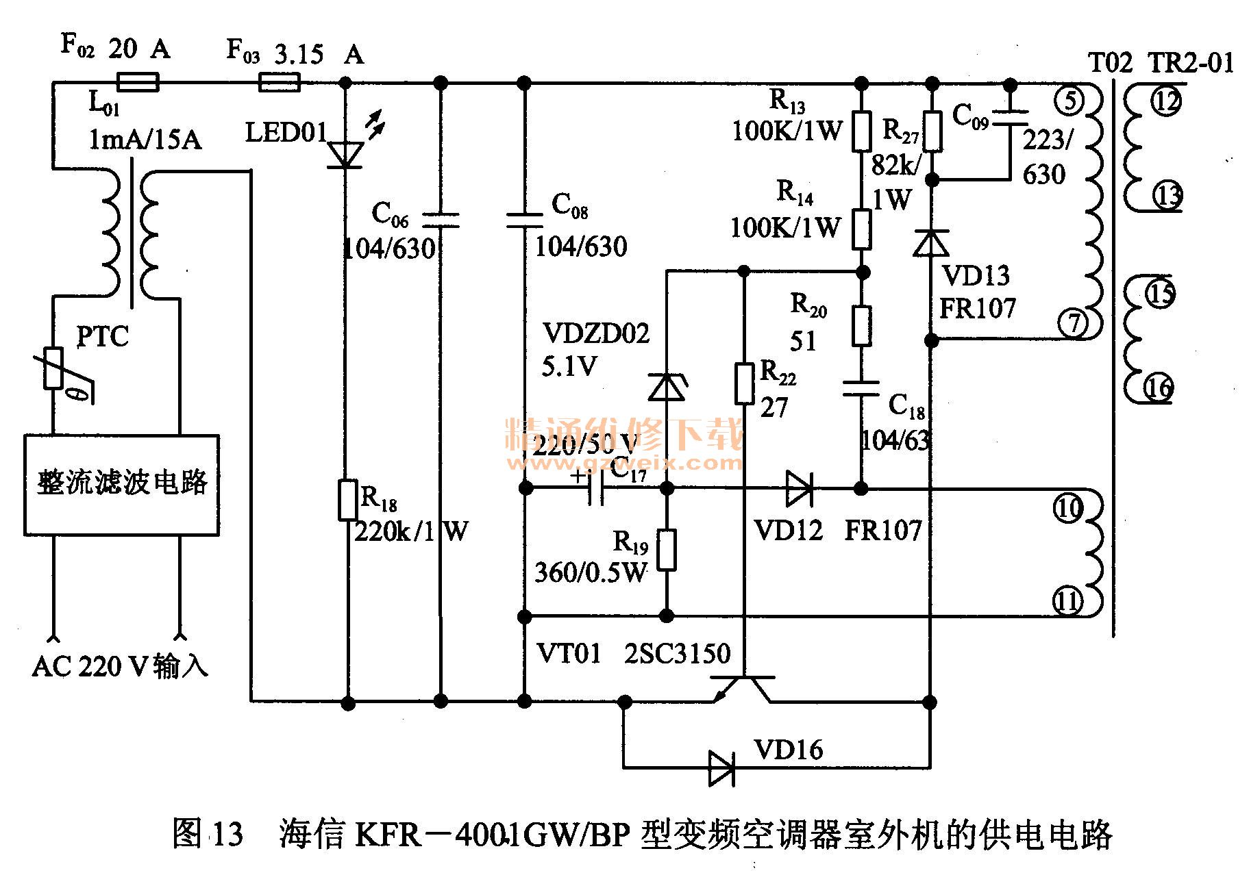 海信kfr-4001 gwbp型变频空调器室外机采用开关电源作为供电电路,室外