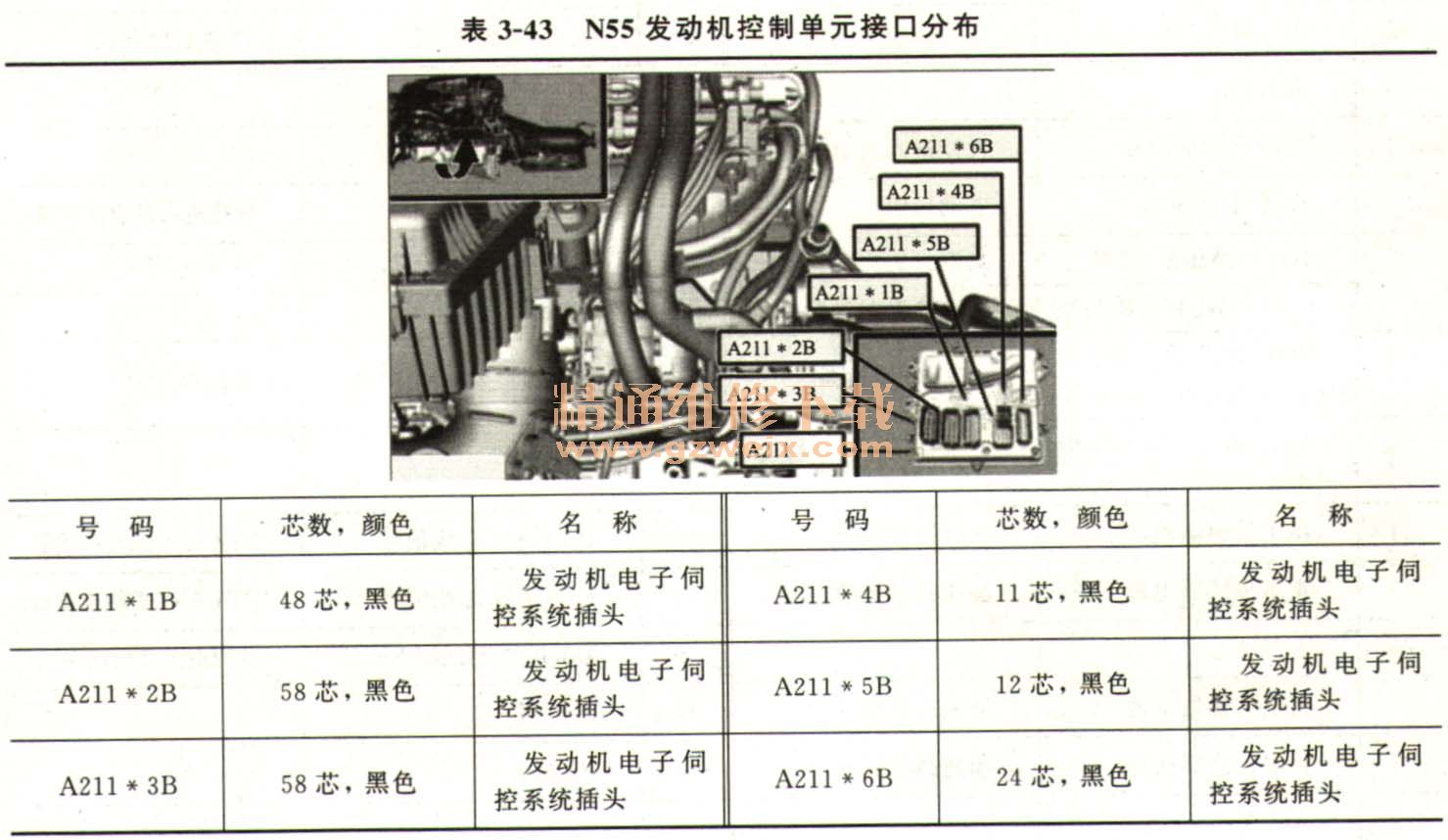 2011～2015款宝马7系列f02 740li n55发动机控制单元端子信息