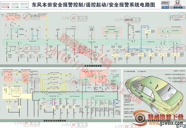 本田crv安全报警控制遥控起动安全报警系统电路图